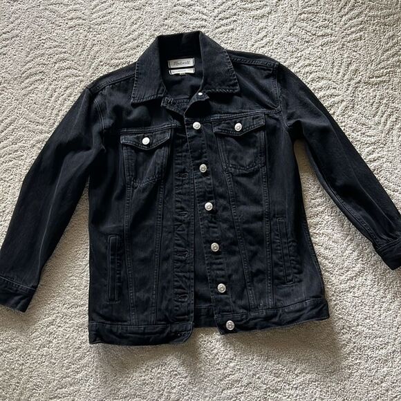 Madewell The Oversized Trucker Jean Jacket in Washed Black XXS - Picture 15 of 17